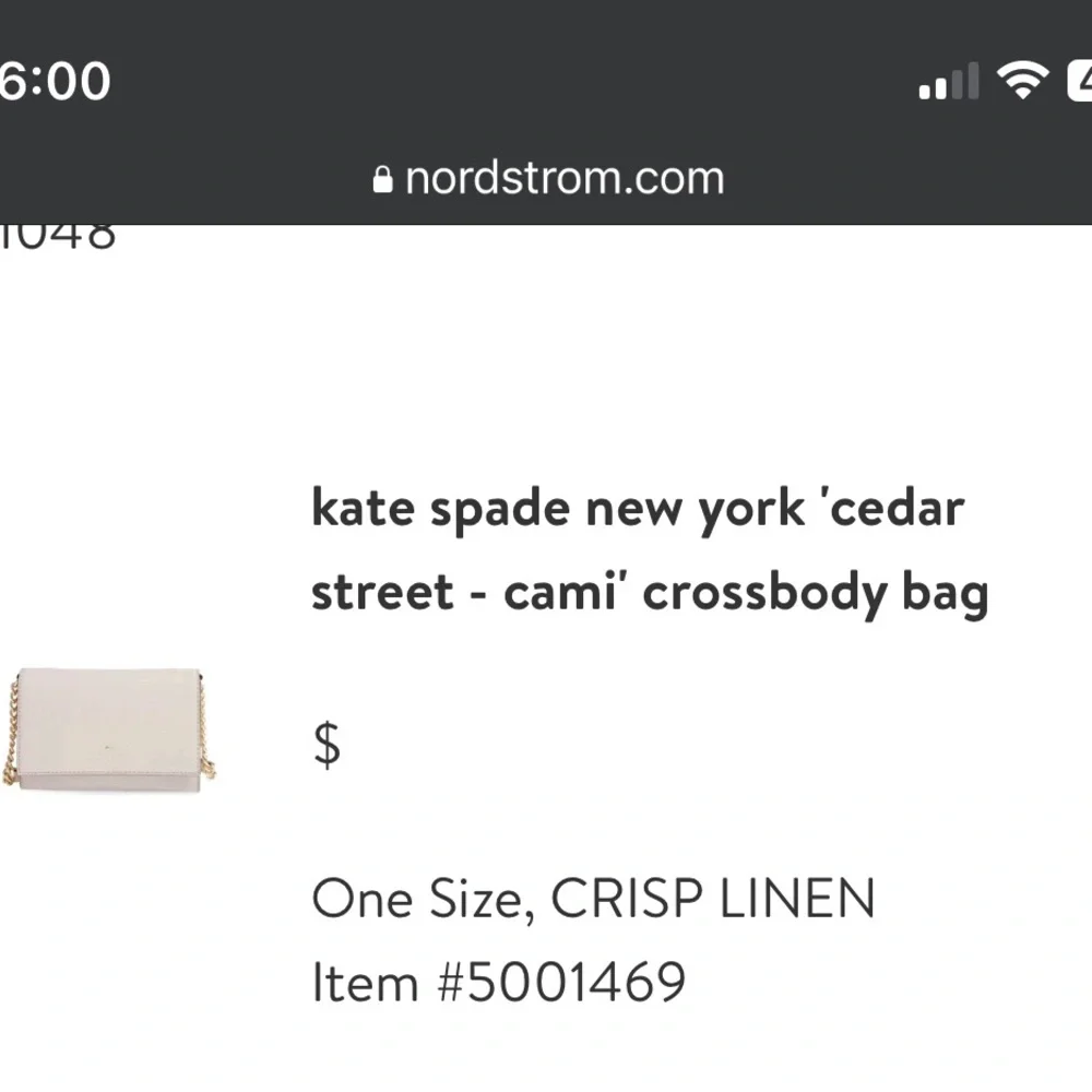 Kate Spade Cedar Street Cami Crossbody bag everyday small crisp linen neutral